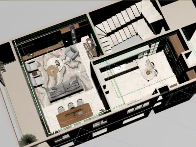 Contemporary Living Kitchen Dining Interior 3ds Max scene 3D model