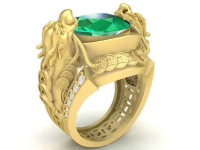 Luxury Dragon Oval Gemstone Ring Jewelry 3D Model  3371 3D print model
