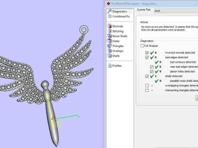 pendant gold angel wings brooch with diamonds 3D print model