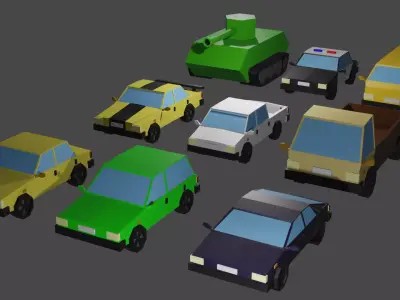 Low Poly Vehicles set of cars Free low-poly 3D model