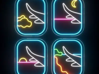 Plane Window Neon Sign 3D model