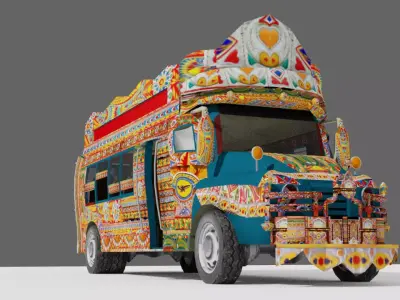 Pakistani Old Nishan Bus Low-poly 3D model