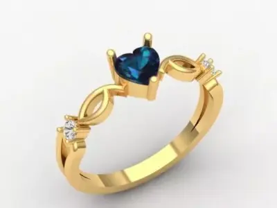 Heart of the Ocean  Gold Alexandrite and Diamond Accent Ring 3D print model