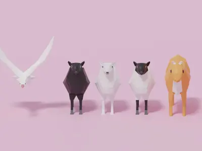 Cartoon LowPoly Animals Collection Low-poly 3D model