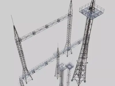3D Collection of electric power observation towers model Low-poly 3D model