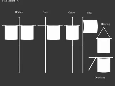 Medieval Common Decoration Flags and Banners Low-poly 3D model