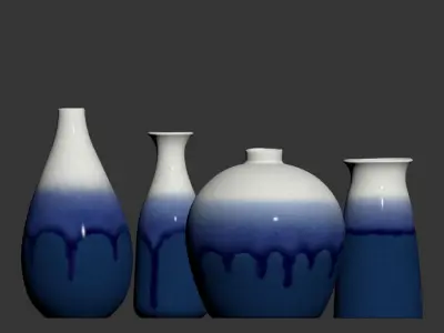 Decorative glazed ceramic vase set 3D model