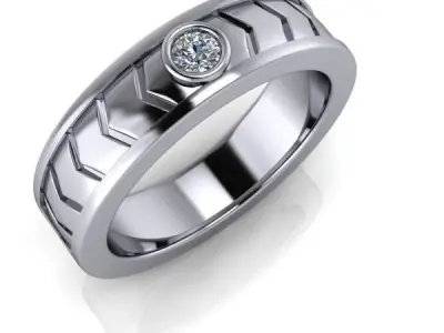 Contemporary Mens Wedding Band Ring Single Stone USA SiZe 10 3D print model