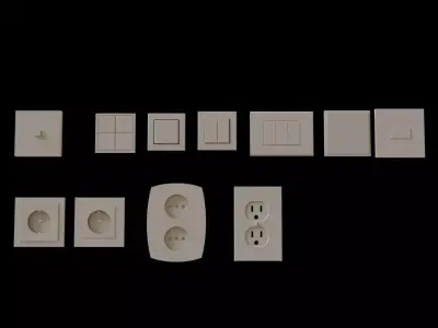 Modern Electrical switches and sockets collection - 11 Items Low-poly 3D model