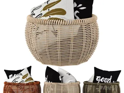 Pillow set 23 Pillow in basket 3D model