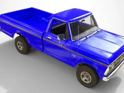 Ford Classic F100 pickup 1976 New Blue Low-poly 3D model