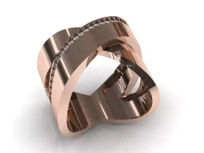 Two-Piece Modern Gold Ring with Diamond Channel  3D print model