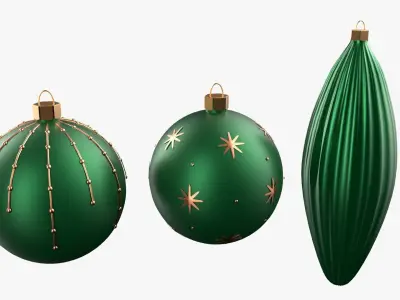 Christmas Tree Ornament Set1 - Green Orange 3D model