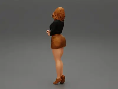 Surprised Young Woman in Mini Skirt and sneakers 3D print model