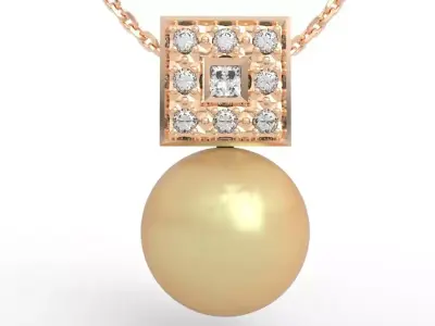 Elegant Pearl Pendant Square Diamond  3D print model