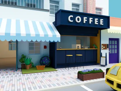 low poly coffee shop Low-poly 3D model