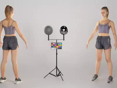 Athletic young woman with ponytail in A-pose 317 Low-poly 3D model