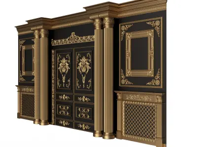 Boiserie Classic Wall with Mouldings 012 Black Low-poly 3D model