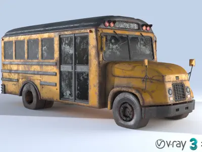 Old Rust School Bus Low-poly 3D model