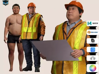 High-Quality 3D Construction Foreman Character Model Low-poly 3D model