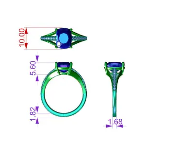 DR022 tourmaline and diamond ring 3D print model