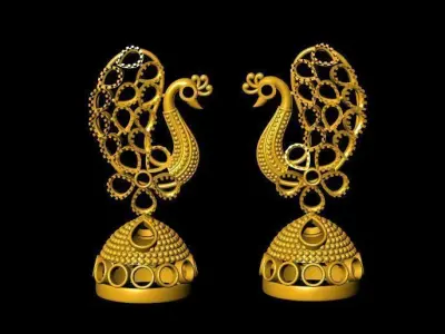 jhumka earrings with peacock 3D print model
