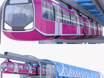 Monorail train with station II 3D model