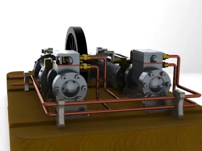 Twin Steam Engines in Factory Layout Free 3D model