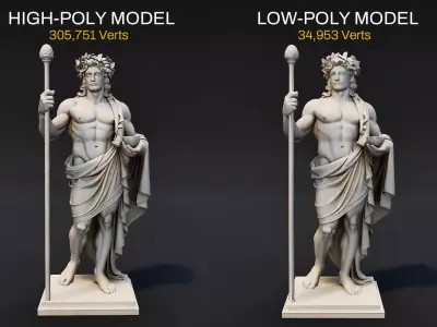 Dionysus Statue Low-poly 3D model