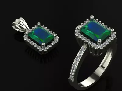 baguette wedding ring necklace 3D print model