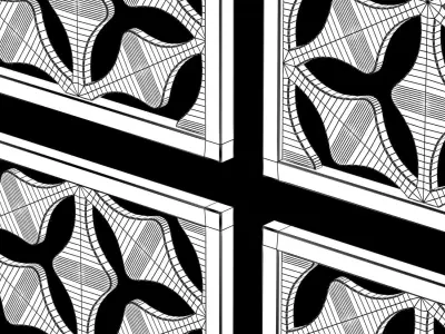 Wood Arabic Islamic pattern decorative grill screen 3D model 10