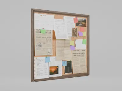 Customizable Wooden Wall Cork Board - Square Classic Pin Board Low-poly 3D model