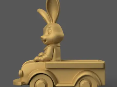 Bunny in Truck pot planter candy bowl candle holder urn 3D print model