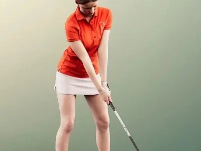 Young Golfer Girl Playing Golf Low-poly 3D model