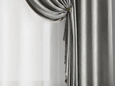 classic curtains and tulle - set 008 Low-poly 3D model