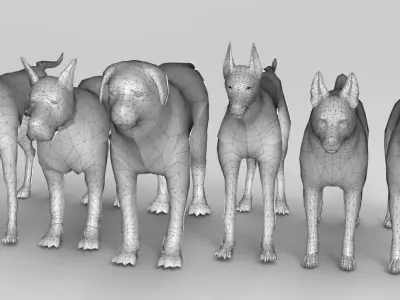 6 Dog Pack - Rigged Low-poly 3D model