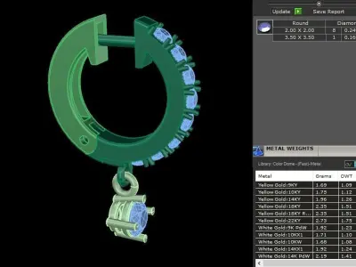 Mid Size Diamond Dangle Hoop Earring 2MM 3D print model