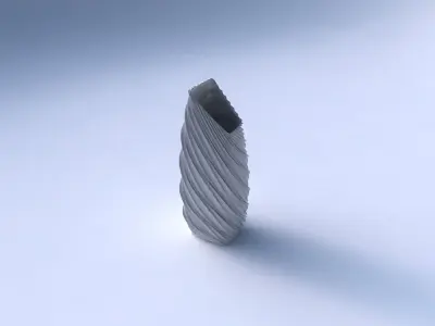 Vase bent rectangle with wavy extruded lines 3D print model