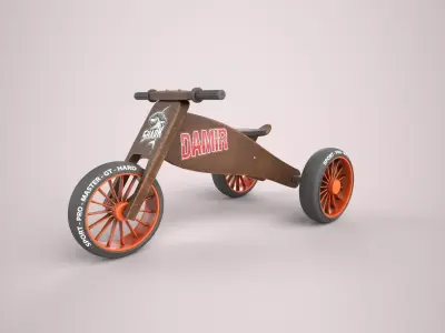 Bike-Damir wooden tricycle with wheels Low-poly 3D model
