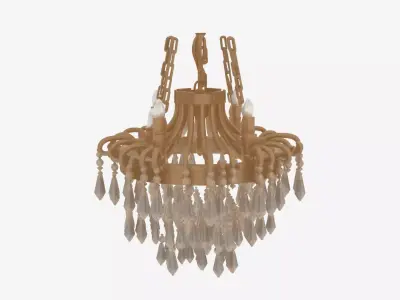 3D Model Elegant Brass Bank Chandelier Crystal Pendants 3D model