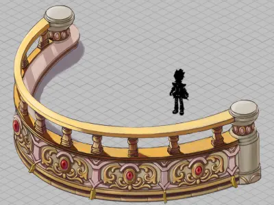 Game Stairs - Stone Railing 051 3D model