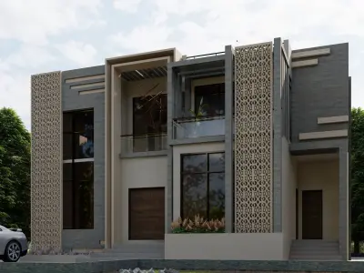HOUSE MODEL modern with fence 3D model