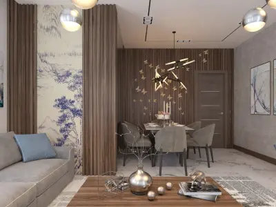 living room Modern style Realistic interior design 3dsmax  vray  3D model