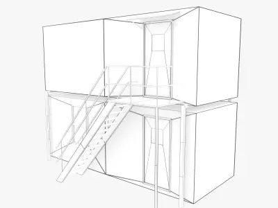 Cabin Containers - White Low-poly 3D model