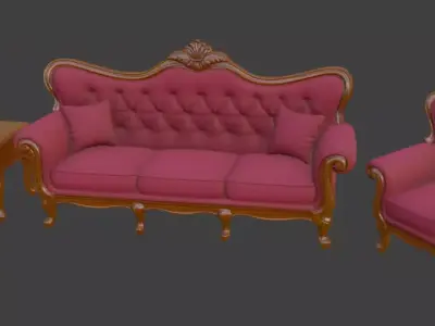 Disney style cartoon sofa set table lamp 3D model
