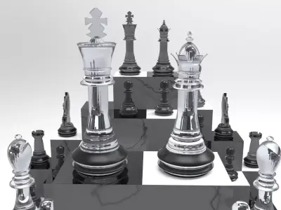 Chess board with pieces 3D model