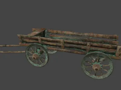 Wooden Cart Low-poly 3D model