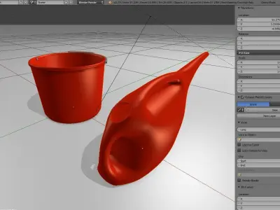 Red Bucket and  Watering Can Low-poly 3D model