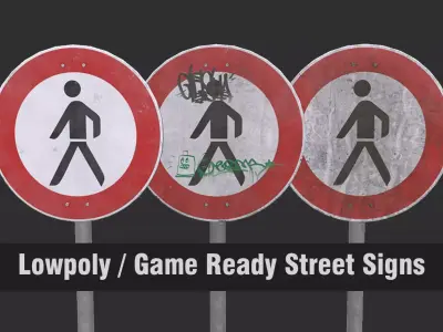 Lowpoly CITY TRAFFIC STREET SIGN No Passenger VR AR Games 3D Low-poly 3D model