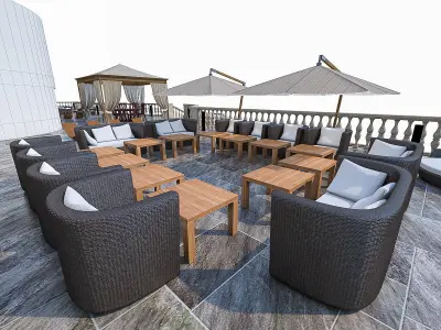 Luxury Terrace with Furniture  Low-poly 3D model